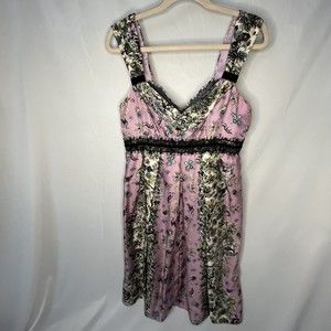 Nanette Lepore 10 Lavendar/Black Silk Sleeveless Empire Waist Dress-Birds/Horses